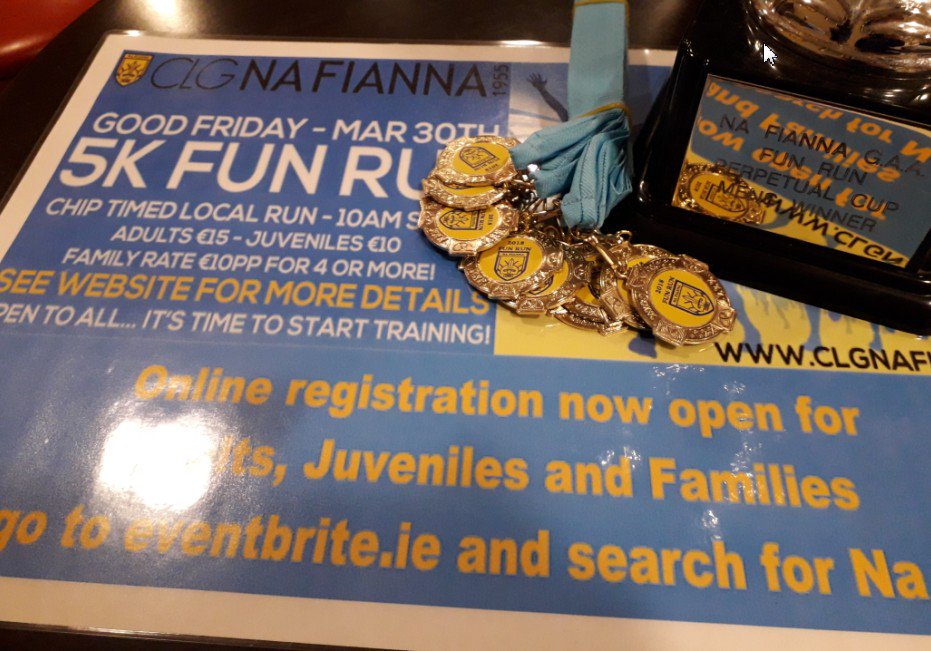 Muzzy_ie's tweet image. Trophy &amp;amp; medals (for overall men &amp;amp; womens winner, juvenile winners &amp;amp; team winners) have arrived for the @clgNaFianna #5KFunRun on #GoodFriday March 30th. Register online at goo.gl/MoXG6b or in the club on Wed 28th at 7.30pm #communityspirit