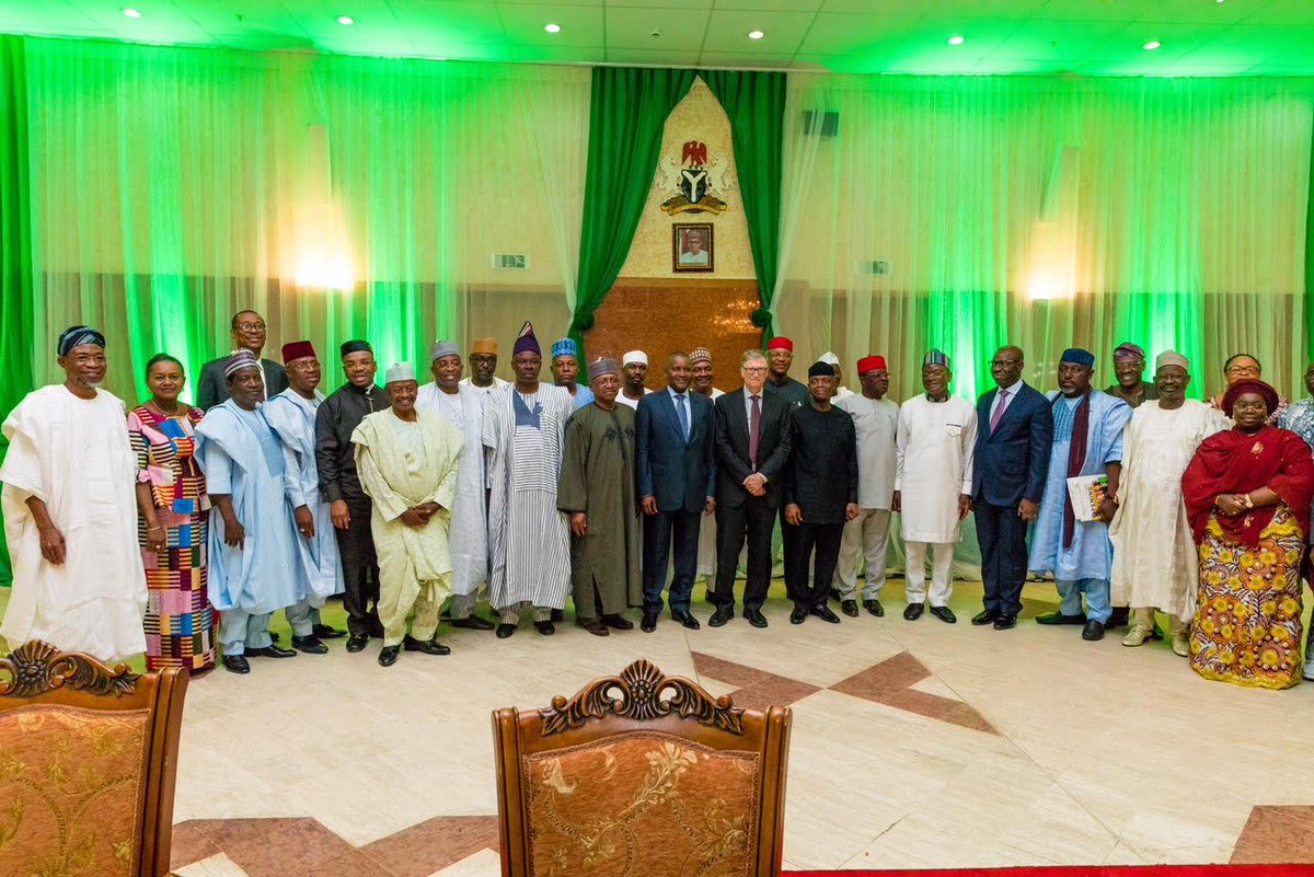 raufaregbesola's tweet photo. At the joint meeting with NEC, Bill &amp; Melinda Gates Foundation and Aliko Dangote Foundation at the Old Banquet Hall, Presidential Villa, Abuja https://t.co/mpJWfsguoh