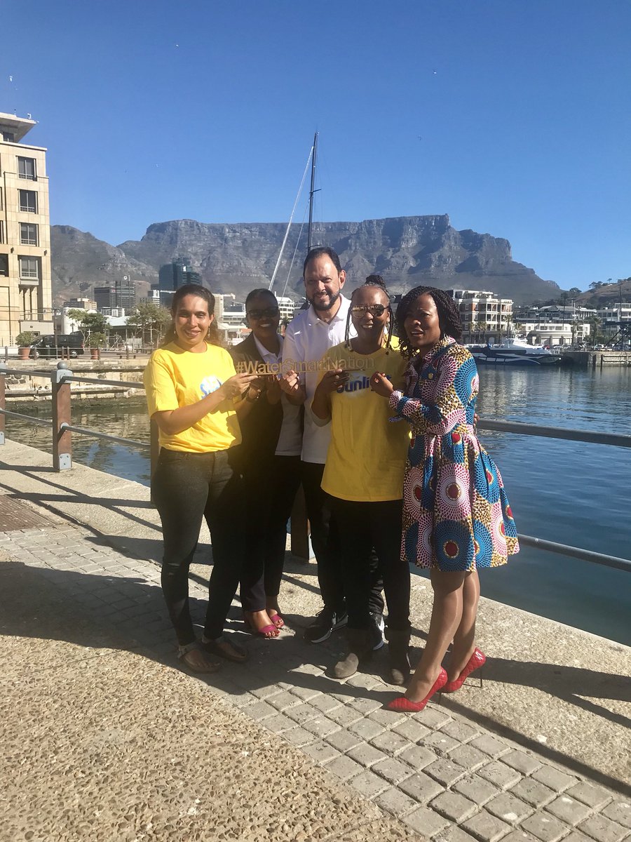 OperationSA1's tweet photo. Dr Myriam Sidibe, Unilever Africa Social Mission Director (left); Phetho Ntaba @DWS_RSA - @Abramjee - @mandela_ndileka #SaveWaterAmbassadors & Tshidi Ramogase, Public Affairs and Communications Director: Cocal Cola Beverages South Africa. #WaterSmartNation @Sunlight_ZA https://t.co/Csp16ZQH3Z