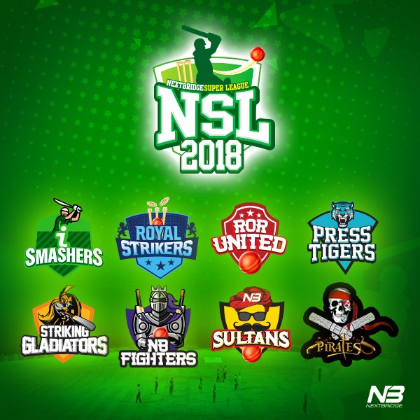 Nextbridge_pk's tweet photo. Launching Team Identities!

#NSL2018 #NextbridgeSuperLeague #NB #CricketTournament https://t.co/DjWYgqasnv