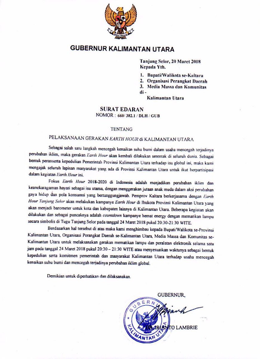 EHindonesia's tweet photo. Sejumlah pemerintah provinsi di Indonesia mendukung #EarthHour 2018. Surat edaran dikeluarkan oleh Gubernur di masing-masing provinsi (Sulsel, Jabar, Kaltara, dan Kaltim) agar instansi dan masyarakat menghemat energi dan mengikuti  #EarthHour 24 Maret 2018 #IniAksiku https://t.co/vhmRip5KmQ