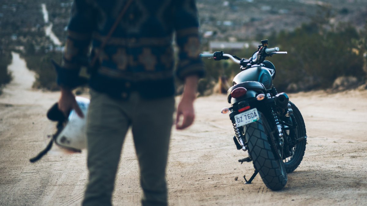 Sometimes you find the perfect ride on a perfect day and the only evidence left behind is a quickly dissipating cloud of desert dust and exhaust smoke. @lifeof_riley #TriumphStories #FortheRide #StreetScrambler