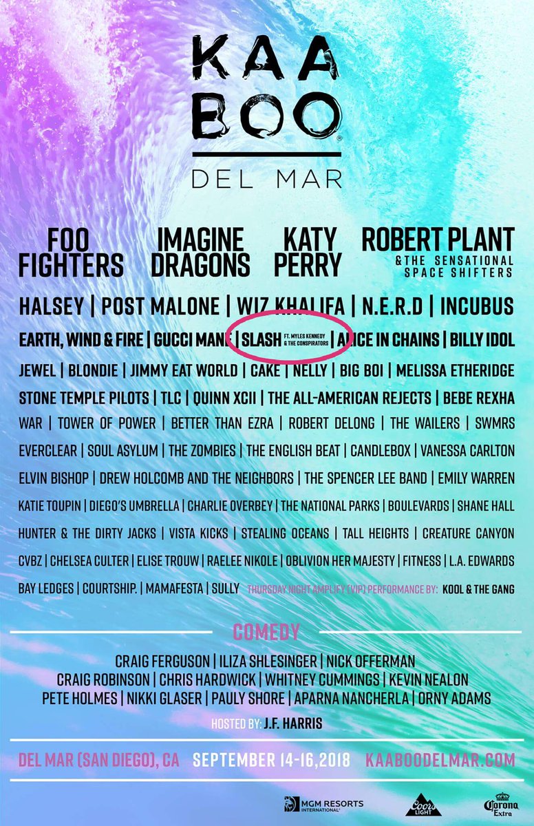 SlashArmyCZE's tweet photo. First Slash ft. Myles Kennedy and The Conspirators gig announced! SMKC are back! #slashnews #KAABOOdelmar #slash #SMKC #MylesKennedy #ToddKerns #BrentFitz #FrankSidoris https://t.co/PfVYkVrwz6