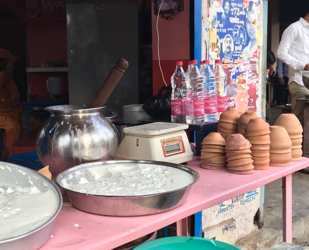 rajesh_tara's tweet photo. Banaras Ki Lassi is available everywhere in Varanasi. Served in Earthen Cups, is still churned with hand churner, topped with Malai &amp; pistachios, there are many versions. For account on my  #VaranasiFoodExploration for #MagicofFlavours watch out this space. Details coming soon. https://t.co/hPTuiGgU5B