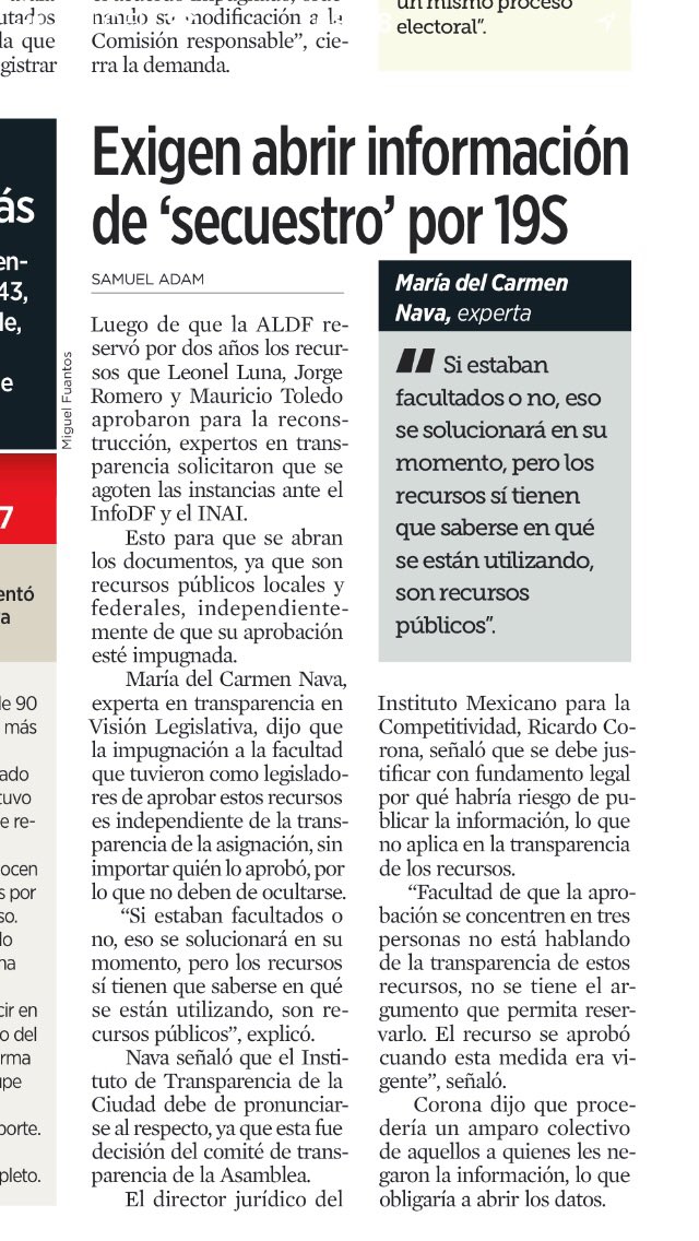 MaricarmenNava's tweet photo. Transparentar los recursos de la #ReconstrucciónCDMX : ni más, ni menos.
Estos debates no tendrían razón de ser si el foco estuviera en las políticas públicas humanitarias a damnificados #19S
Nota sobre reserva de @AsambleaDF en @reformaciudad @Reforma https://t.co/hrtQAqEsVP