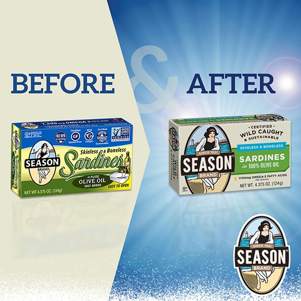 SeasonSardines's tweet photo. Same great taste, Just a new look. Hitting shelves now, #SeasonBrand #sardines got a package update! https://t.co/nMjOAMYEZl