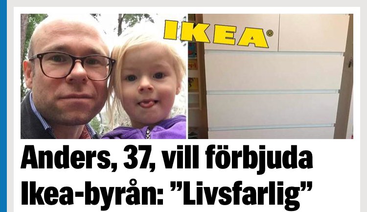 OlssonJohannes's tweet photo. Alternativ rubrik: ”Anders, 37, följde inte instruktionerna och höll på att döda sitt barn. Skyller sin inkompitens på IKEA” https://t.co/QHnT5lLGBl