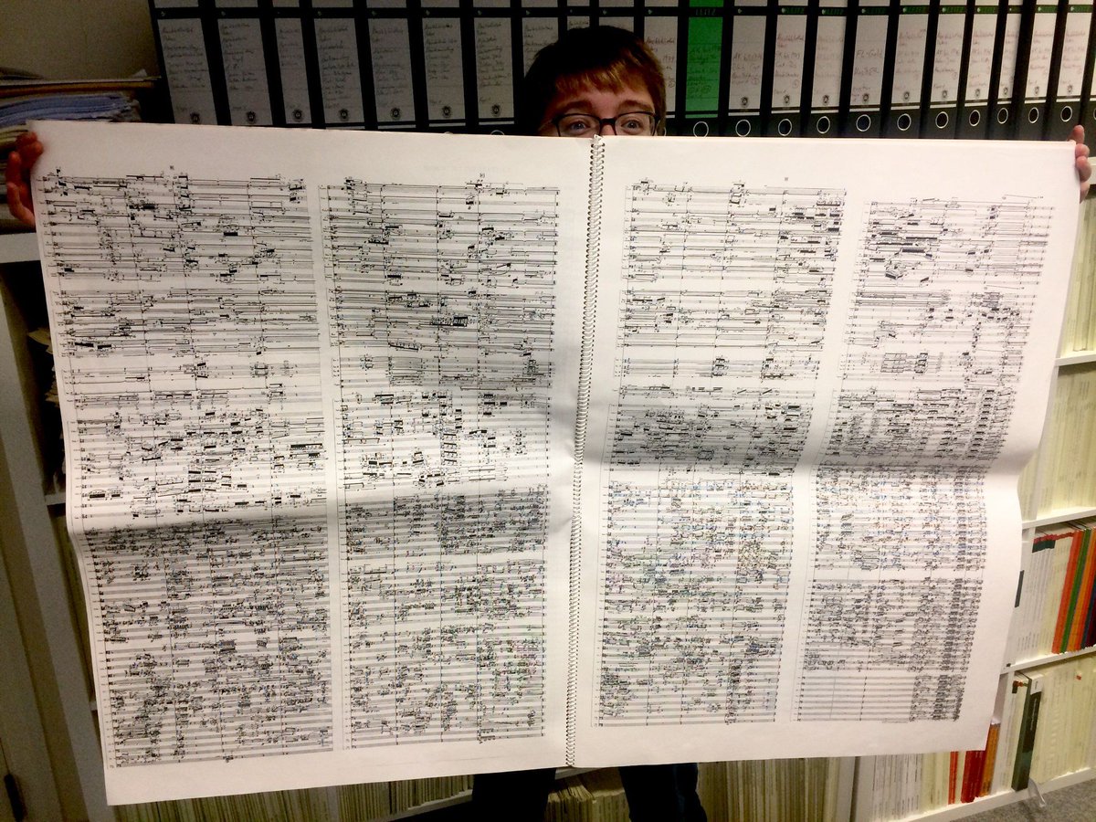 We love this photo of the four foot (!) score of Brian Ferneyhough's 'La Terre est un Homme' from the <a href="/EditionPetersUK/">Edition Peters UK</a> office!

What's the most difficult piece of music you've ever had to learn?