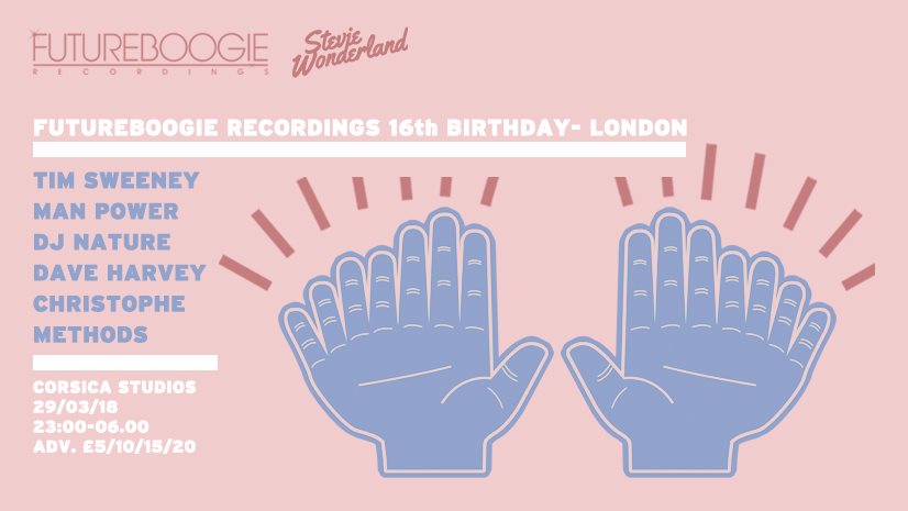 Headed to London next week for Futureboogie Recordings 16th anniversary at Corsica Studios with Man Power + DJ Nature + Dave Harvey + Christophe + Methods. Tickets here: residentadvisor.net/events/1067564