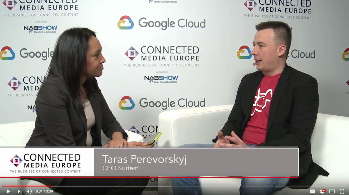 CMEurope2018's tweet photo. Another awesome interview in the Connected Media Europe booth. Check out what Taras Perevorskyj of Suitest has to say about how test automation can help an OTT business grow. #CME2018 https://t.co/rlU9kolsS6 https://t.co/2pqcj84WvY