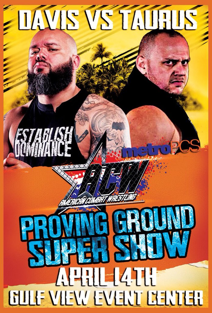 ACWProvingG's tweet photo. American Combat Wrestling presents: ACW Proving Ground Supershow!

Doors open at 6:30pm 
Bell Time at 8:00pm EDT

Gulf View Event Center
9409 US Highway 19
Port Richey, FL 34668
727-842-9219

VIP $12.00 / GA: $8.00 - Kids 8 and under are FREE with a paid adult... https://t.co/F1kESwurOZ