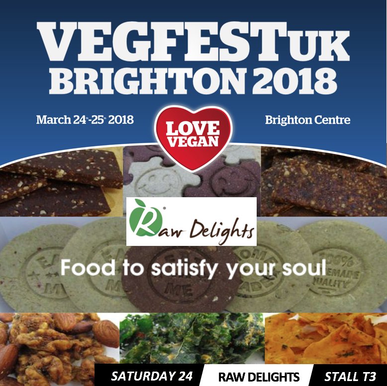 ukrawdelights's tweet photo. Raw delights at @VegfestUK 2018 visit us on 24th March Stall T3 Brighton Centre. We will be offering our healthy wholesome range of raw snacks. #Rawdelights #Vegetarian #Brighton #BrightonCentre #Rawfood #Rawsnacks #lovevegan #VegfestUK https://t.co/oodghH2X3x