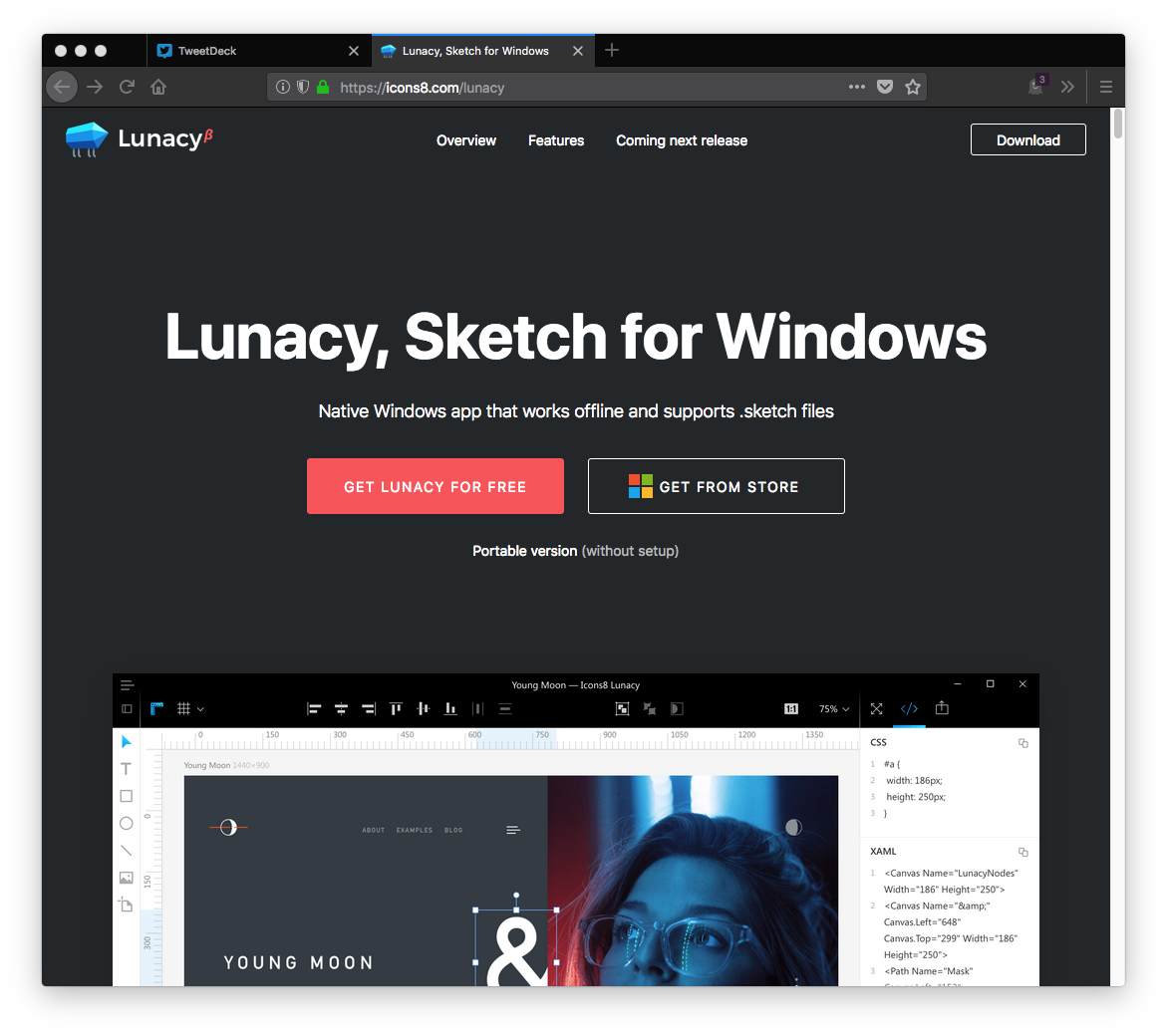 masey's tweet photo. "Mac and Windows Designers Can Be Friends Again..."
It's a big call, but could @icons_8's native Windows app "#Lunacy" be the answer to every PC-based-designers' #Sketch dreams??
#SketchForWindows https://t.co/BLY7FMJBfk