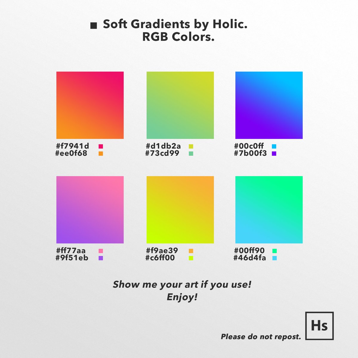 LollyVisuals's tweet photo. Soft Gradients by Holic.
Mostre sua arte se usar as cores,vou adorar vê-las!
Do not repost
Enjoy! https://t.co/joPPtw529C
