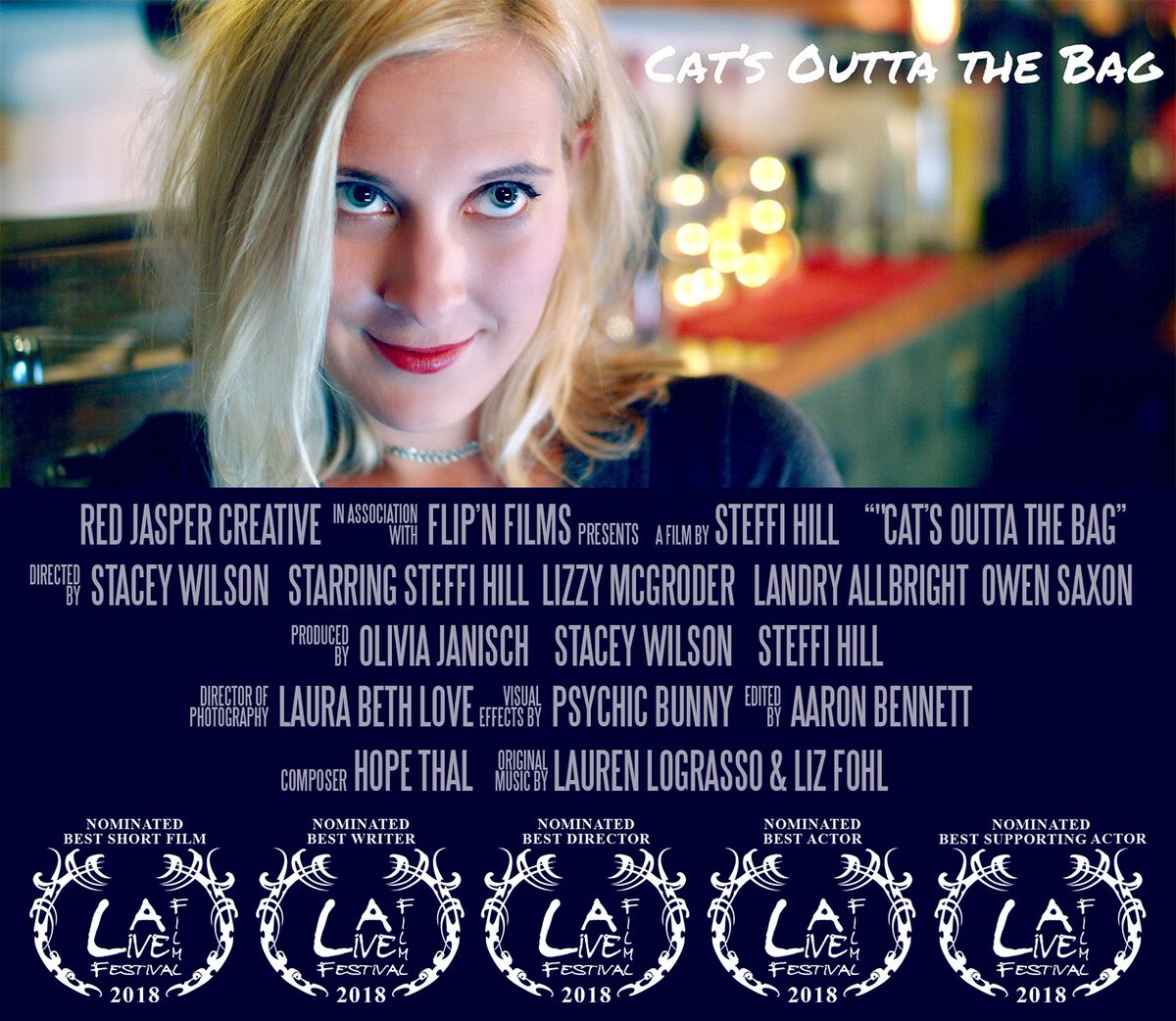 CATS OUTTA THE BAG was officially selected to be screened at #filmfestla ! We were also were nominated for some incredible awards 
🌟 BEST SHORT
🌟 BEST DIRECTOR
🌟BEST WRITER
🌟BEST ACTOR 
🌟BEST SUPPORTING ACTOR

This. Is. Surreal. HECK YES #femalefilmmakers