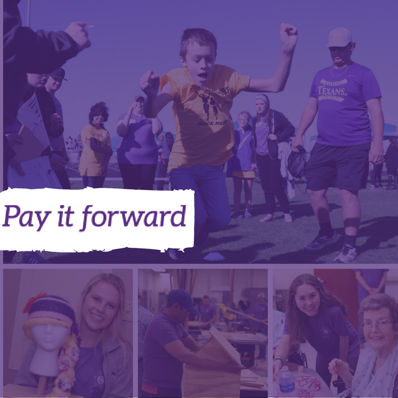 TarletonState's tweet photo. This #PurpleThursday, we took a break from class to make wigs for kids with cancer, volunteer at the special olympics, craft at the nursing home, clean up parks & rivers, teach others and more. Today, a difference was made in the lives of others. #TarletonService18 #TarletonGives https://t.co/ZGhvO4gQH2
