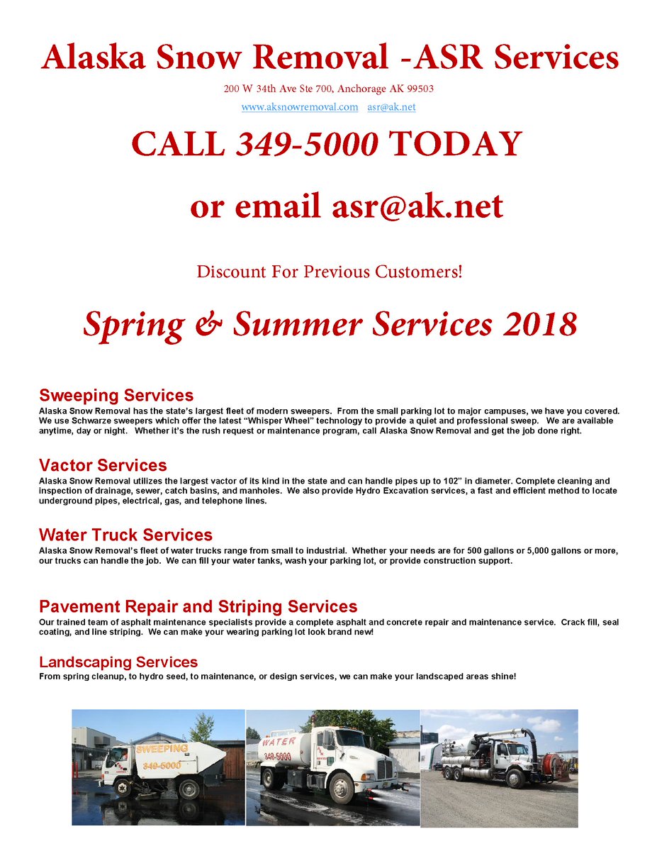 We are Booking Customers NOW for our Spring Cleanup!  Call 349-5000 TODAY or email at asr@ak.net