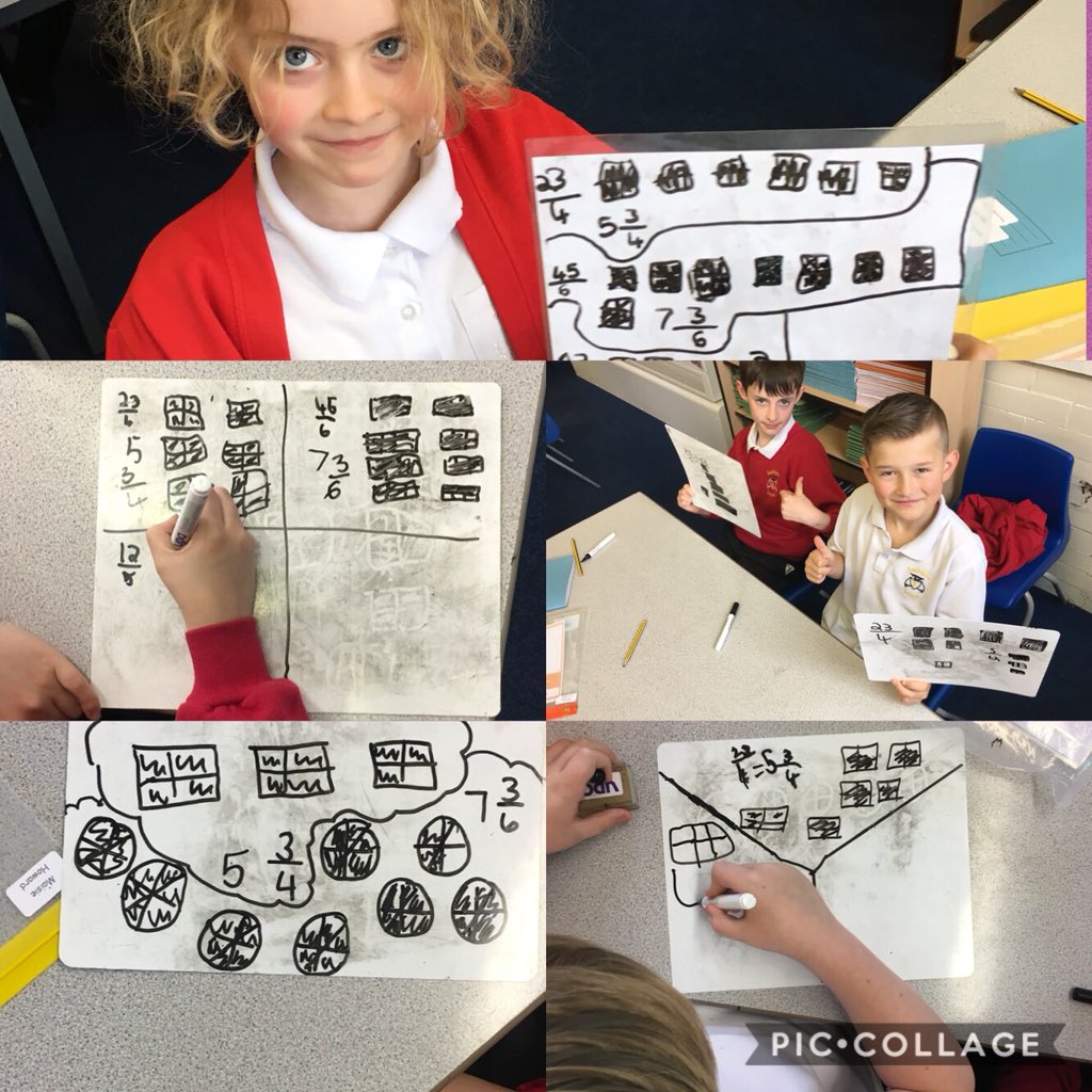 Y5Southdale's tweet image. We’ve been working hard in 4AM this morning, despite being very sleepy!We have recapped our work on mixed number and improper fractions#masterymaths #cpa #funfractions