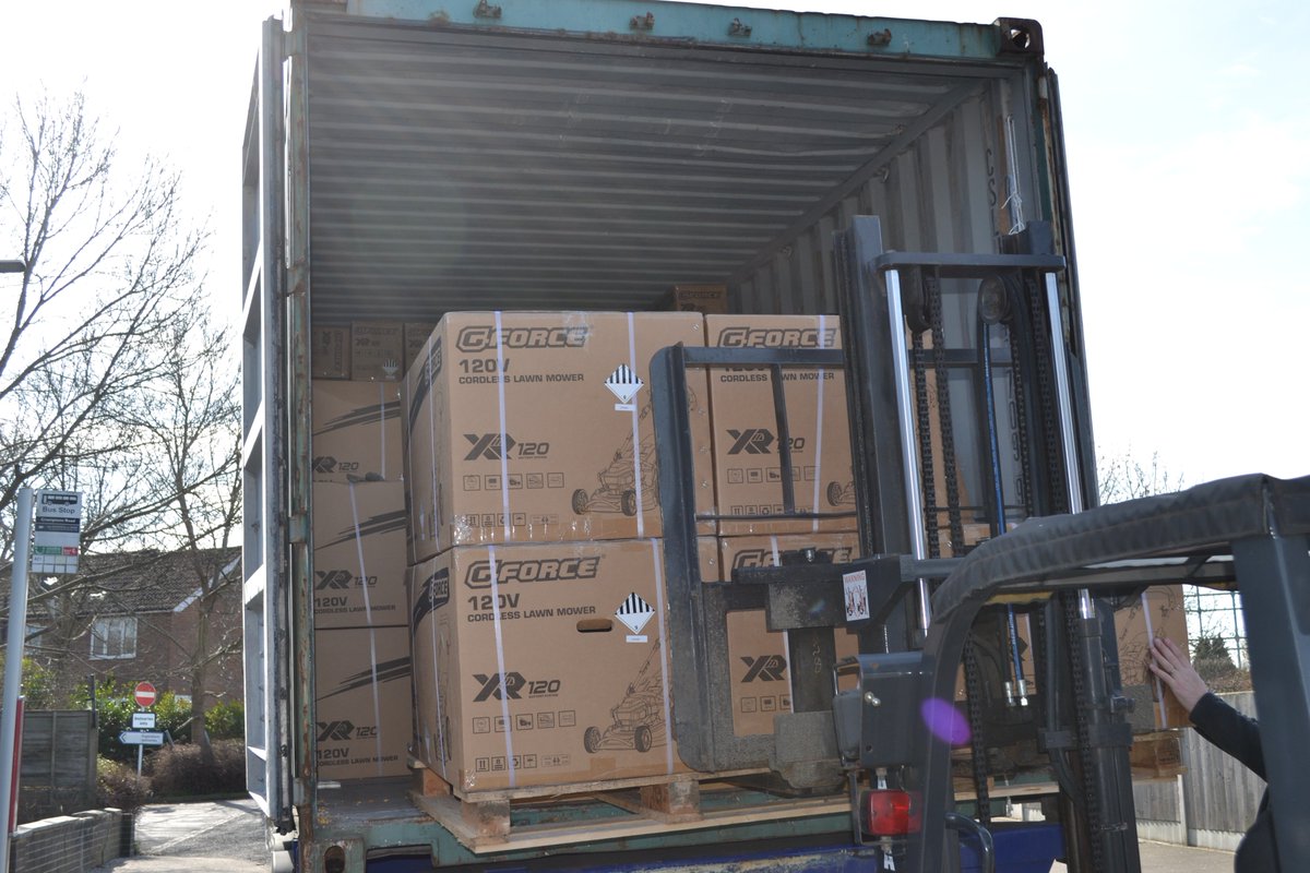 Godfreys_UK's tweet photo. First Container of the G-Force cordless mowers and blowers, arriving in Sevenoaks today

https://t.co/CHhhNr1OJs https://t.co/lM8eiu49q8