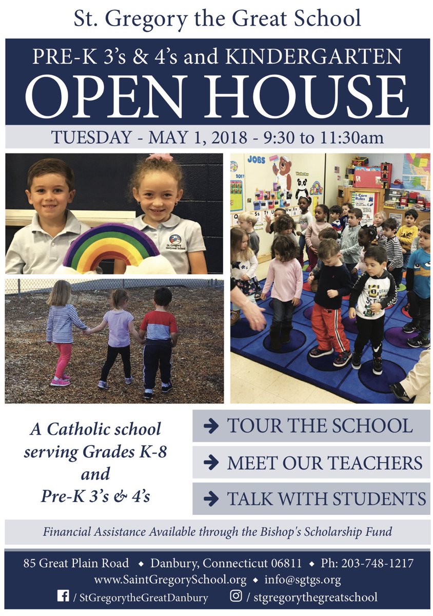 Don’t miss out! For Pre-K 3's &amp; 4's and Kindergarten a chance to take a tour, meet our teachers &amp; see firsthand how great our school is!

Spread the word!

Tuesday May 1, 2018 from 9:30-11:30
#SGSDanbury