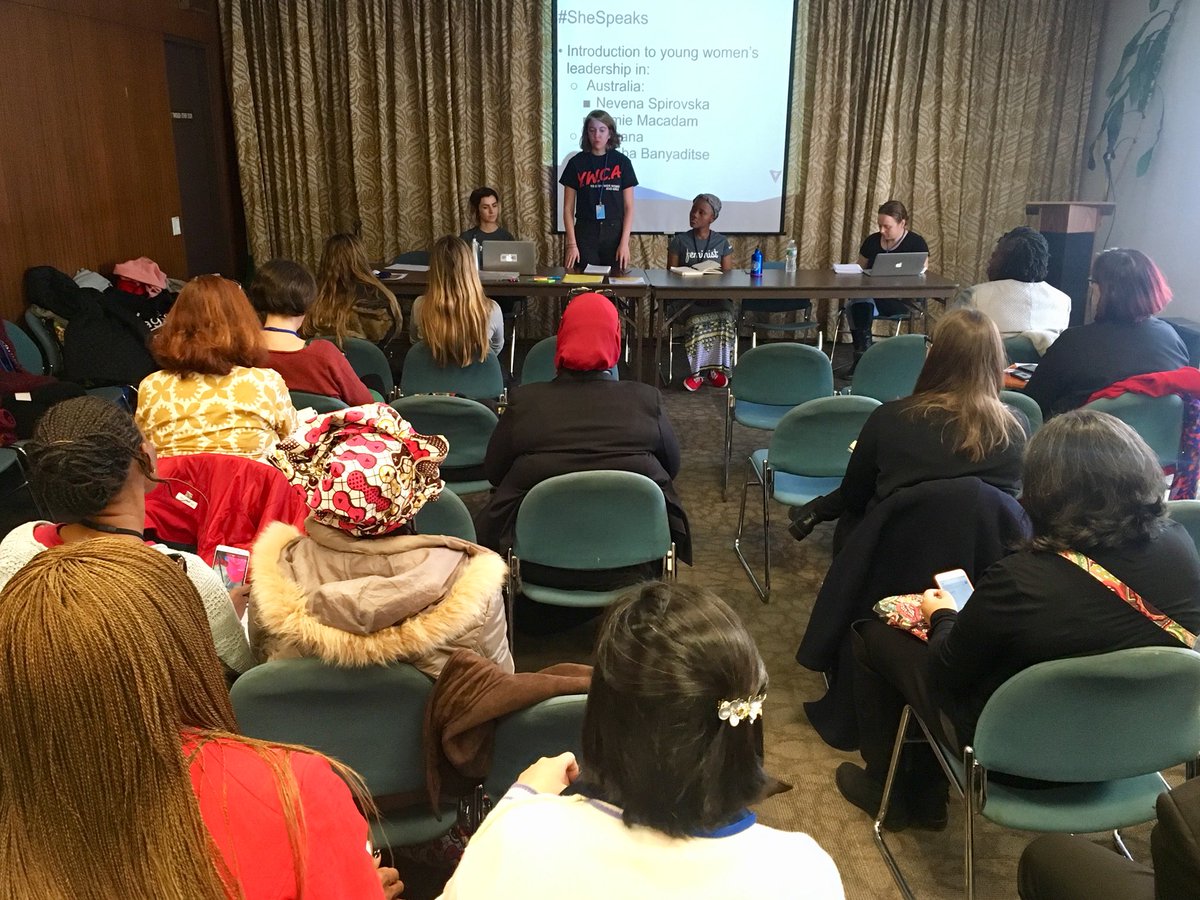 YWCAAus's tweet photo. Jamie sharing her personal journey, including challenges she’s faced as a young woman and the value of safe spaces in which to grow 🙋🏾‍♀️🙋🏼‍♀️ #SheSpeaks #youngwomenrise #CSW62 #CSW62Aus https://t.co/zl1PeLcgX5