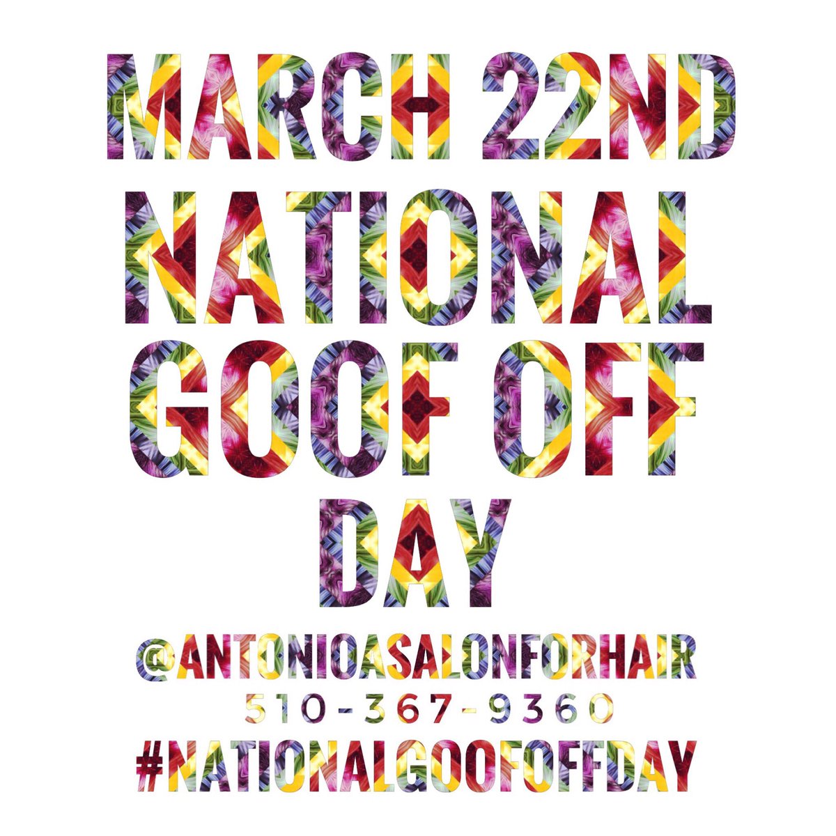 ASalonForHair's tweet photo. On #March22nd   #FunLovers Nationwide 🇺🇸celebrate  #NationalGoofOffDay .On this #TransformationalThursday #3rdDayOfSpring 💐, #10DaysUntilEaster 🐰. #TreatYourself to a #GiftCard 💳or #GiftCertificate 🎟for a #EasterMakeover 🐣at @ASalonForHair https://t.co/I2J9NkzhLl
