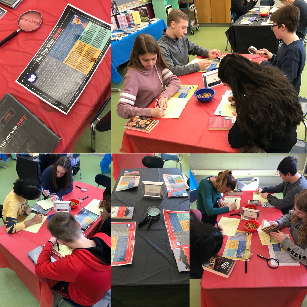 used2bMsMurphy's tweet photo. Book Tasting! Today we are “tasting” the books for our Moral Courage Unit! #BravoBburg #8thgradeLA #moralcourage #weremember https://t.co/2kuPMwByWw