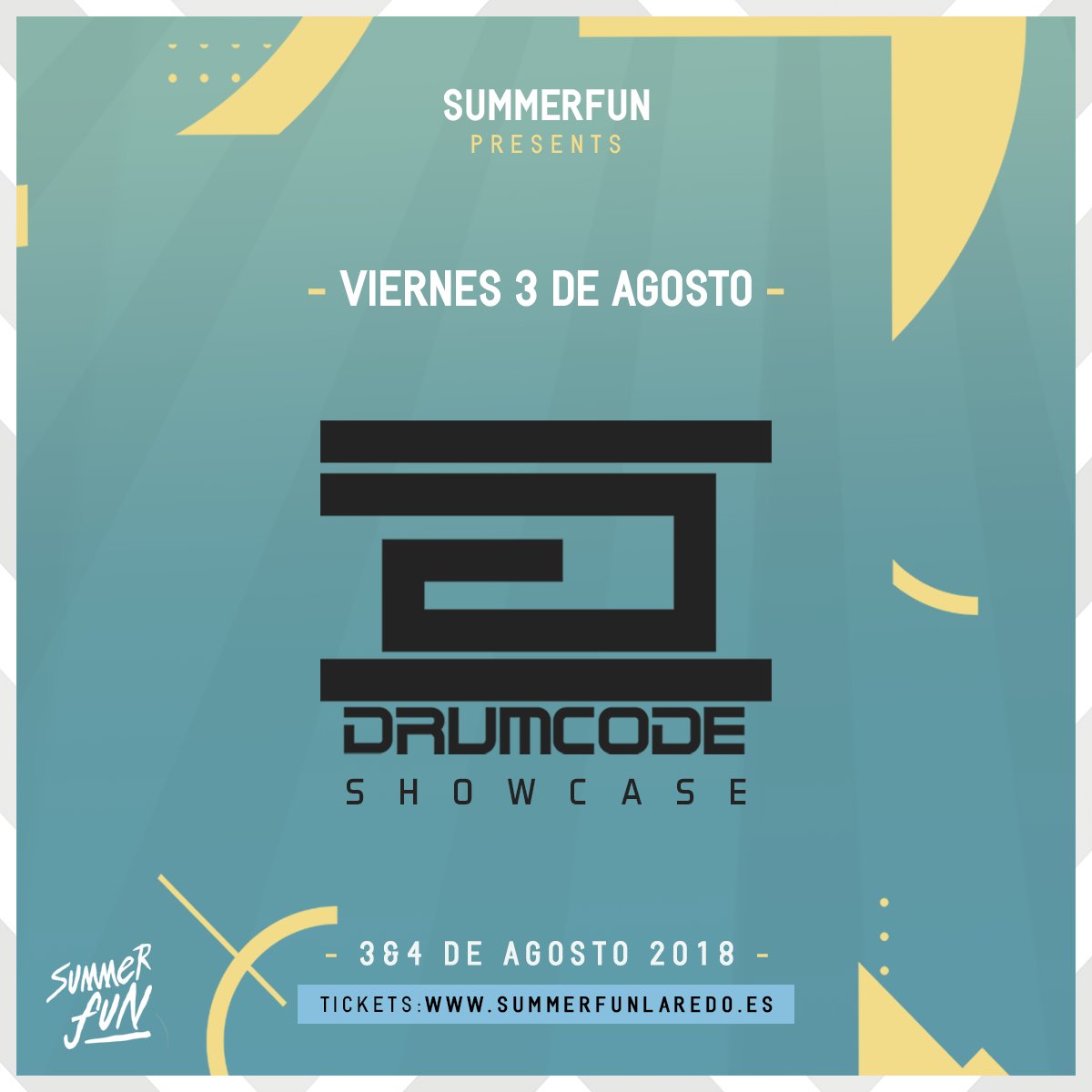 SummerFunLaredo's tweet image. -&amp;gt; Viernes 3/08 SummerFun presenta @drumcoderecords
Aterriza por primera vez en el norte, la etiqueta más prestigiosa del Techno mundial. Es la forma de comenzar nuestra Re-Definición.

-&amp;gt; 100 abonos a 10€ ya a la venta en summerfunlaredo.es y oficinas de Correos.