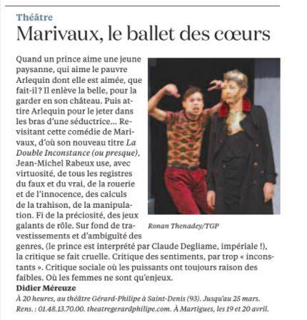 CieRabeux's tweet photo. [PRESSE] "Jean-Michel Rabeux use, avec virtuosité, de tous les registres"
PLUS QUE 4 REPRESENTATIONS!!! 
@LaCroix #rabeux #marivaux https://t.co/9gCuWriXTq