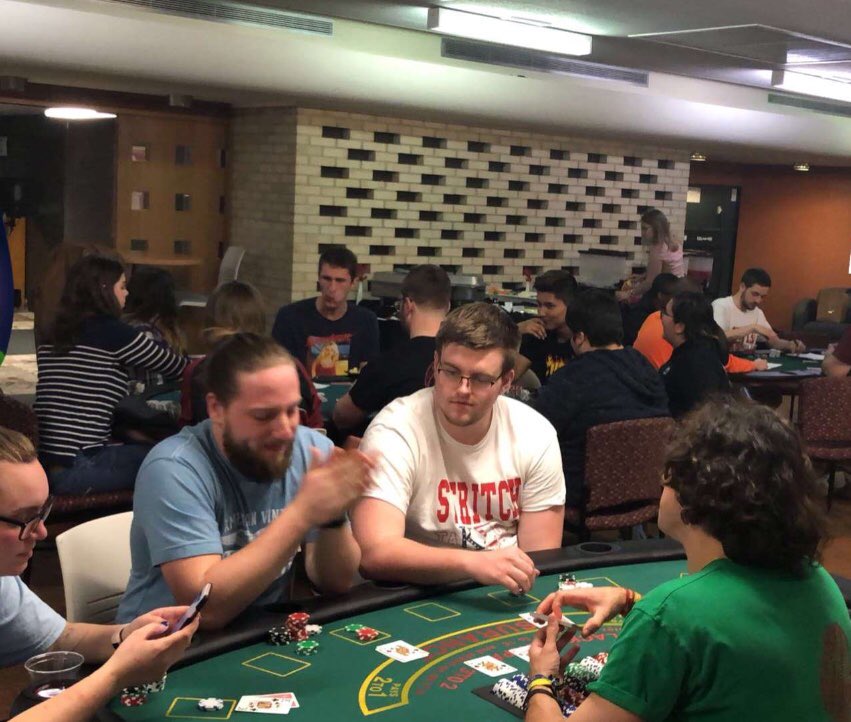 sarastritch's tweet photo. Kappa Sig members and other Stritch students put on their poker faces for the poker night in Clare Lounge! 🎰🎲 Just one of the many activities that the fraternity hosts throughout the year! #csubbb203_Spr18 https://t.co/MZrbNPJVOx