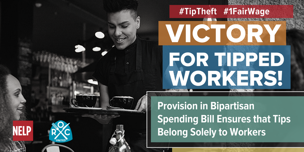 NelpNews's tweet photo. #ProtectOurTips victory! "The fact that hundreds of thousands of workers stood up and said no to employers taking their tips... is a testament to the power of workers standing up together.” - @rocunited's @SaruJayaraman https://t.co/cnQGmXaeXg #TipTheft #1FairWage https://t.co/EcS6L8fTQR