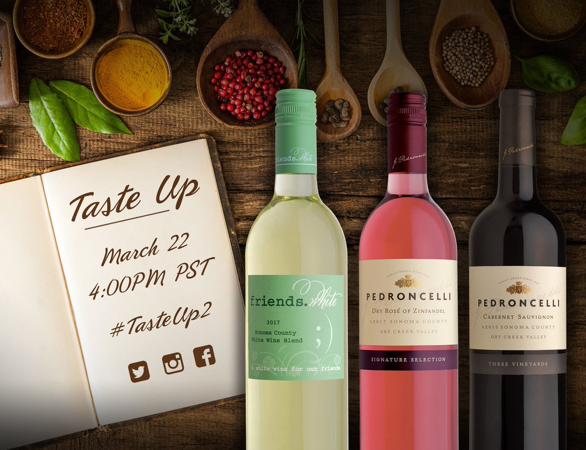 Pedroncelli's tweet photo. #tasteup2 on Twitter today 4:00pm Pacific. Wine influencers from across the nation will join to discuss wine, food and life.  Friends White, Rosé and Cabernet paired with Chicken with Prunes and Ancho Chiles https://t.co/kEeVv0gV4U https://t.co/0bZygmt8M0