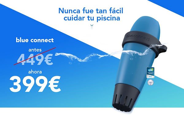 Consigue el analizador inteligente de piscina Blue Connect a un precio excepcional! Entra en blueconnect.es y descarga tu cupón de descuento de 50€ para canjear en nuestra tienda al adquirir tu analizador!