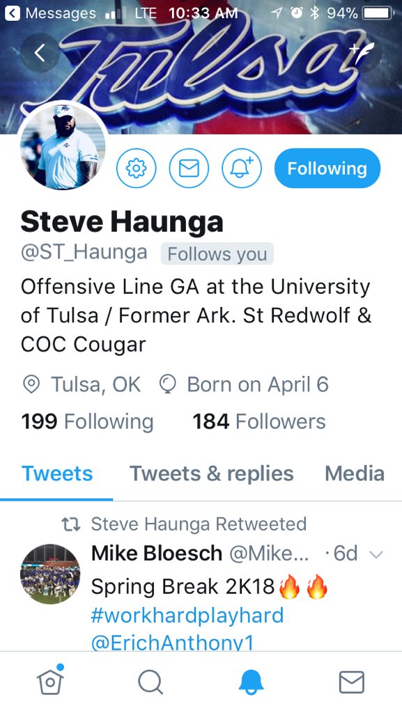 COCoLineCoach's tweet photo. Former Cougar OL DOING BIG THINGS! Congrats on the position Steve! #cocfb#ThisIPromise #trenchmobOG https://t.co/D36zF3XwmR