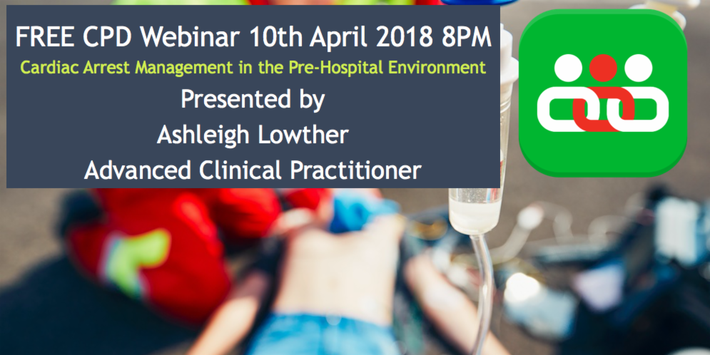 TCUK_KeithP's tweet photo. FREE CPD Webinar 10th April 18 8PM - Cardiac Arrest Management in the Pre-Hospital Environment - Presented by Ashleigh Lowther https://t.co/NCbxLgYJJ2  #EMERGENCY #AMBULANCE #CPR #ALS #PARAMEDIC https://t.co/5DCYEVDze7