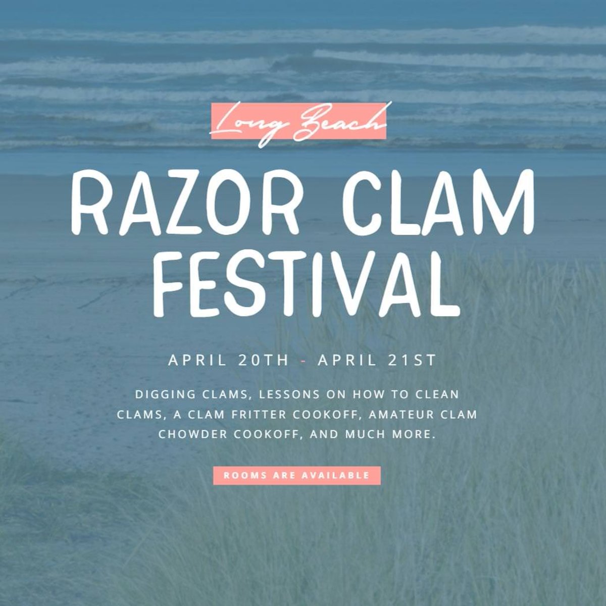 It's time to get excited for the Razor Clam Festival -- we're less than a month away! Call to reserve your room: (360) 642-2351.