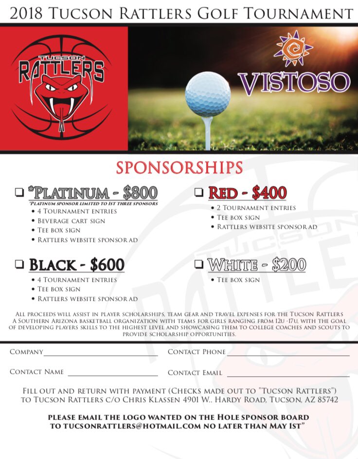 Our Rattlers are having a golf tournament May 20th! Come out and play/support our amazing program! Register on our web site or contact us for more info! #RattlerNation 
⛳️🏌🏿‍♂️🏌🏽‍♀️tucsonrattlers.com