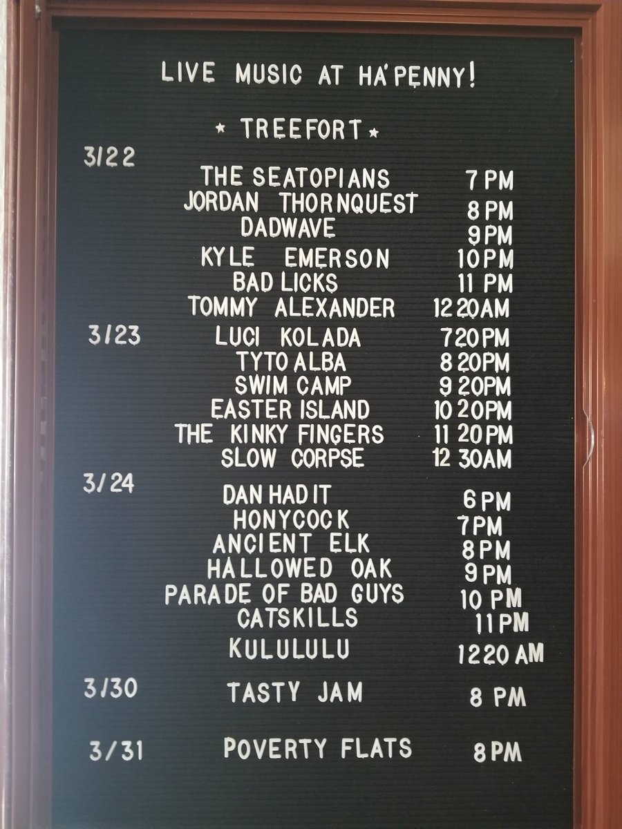 HaPennyBridge1's tweet photo. Drum roll please....Here it is! Get here EARLY for TREEFORT pass and festivities!
#irishpub #treefort2018 #bodo #boiseidaho #livemusic #itsaboisething #gooutlocal #visitboise #treefort #hapennybridge #boise_bucketlist #treefortboise https://t.co/XSj1HCfyDL