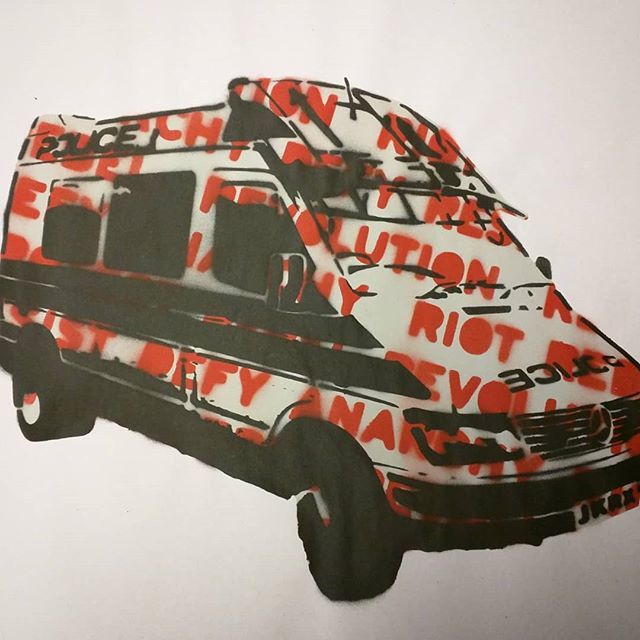 jkrxart's tweet photo. Riot van pasteup v2 #riot #riotvan #vandalism #policevan #stencil #stencilart #stencilism #stencilartist #riot #protest #rebel #defy #revolution #anarchy #resist #pasteup #wheatpaste #spraypaint #mtn94 #graffiti #urbanart #streetart #nbf #boo_who_up_nor… https://t.co/espm6brmPg https://t.co/qHDIulq2nU