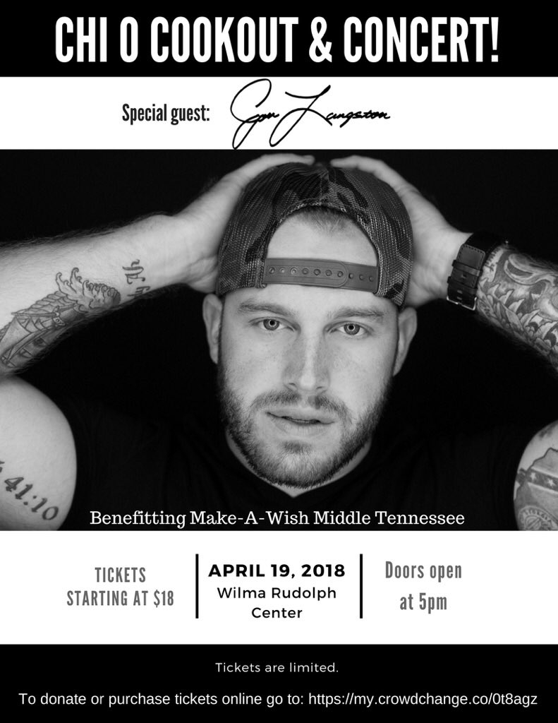 APSUChiOmega's tweet photo. We are so excited to announce that we will be hosting Chi O Cookout &amp; Concert on April 19th! Special guest, @JonTLangston will be performing! Check out the link in our bio to donate or purchase a ticket! 💫 #ForTheKids https://t.co/kT4qZgWhKP