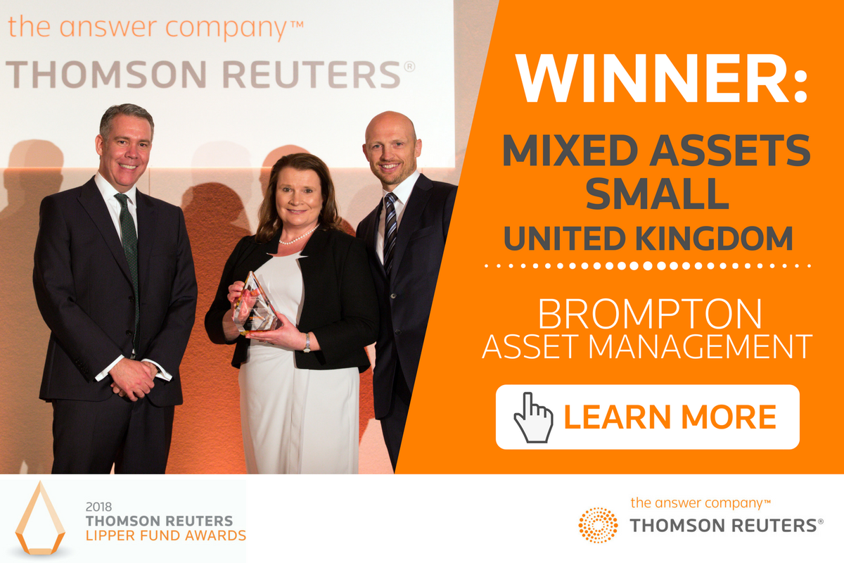 neilvazTR's tweet photo. Congratulations Brompton Asset Management ! 2018 Winner: Mixed Assets Small – United Kingdom #LipperFundAwards. View UK winners visit https://t.co/3SgQ397MYp @thomsonreuters @LipperLeaders @Lipper_Alpha https://t.co/kYQoTIGN8L