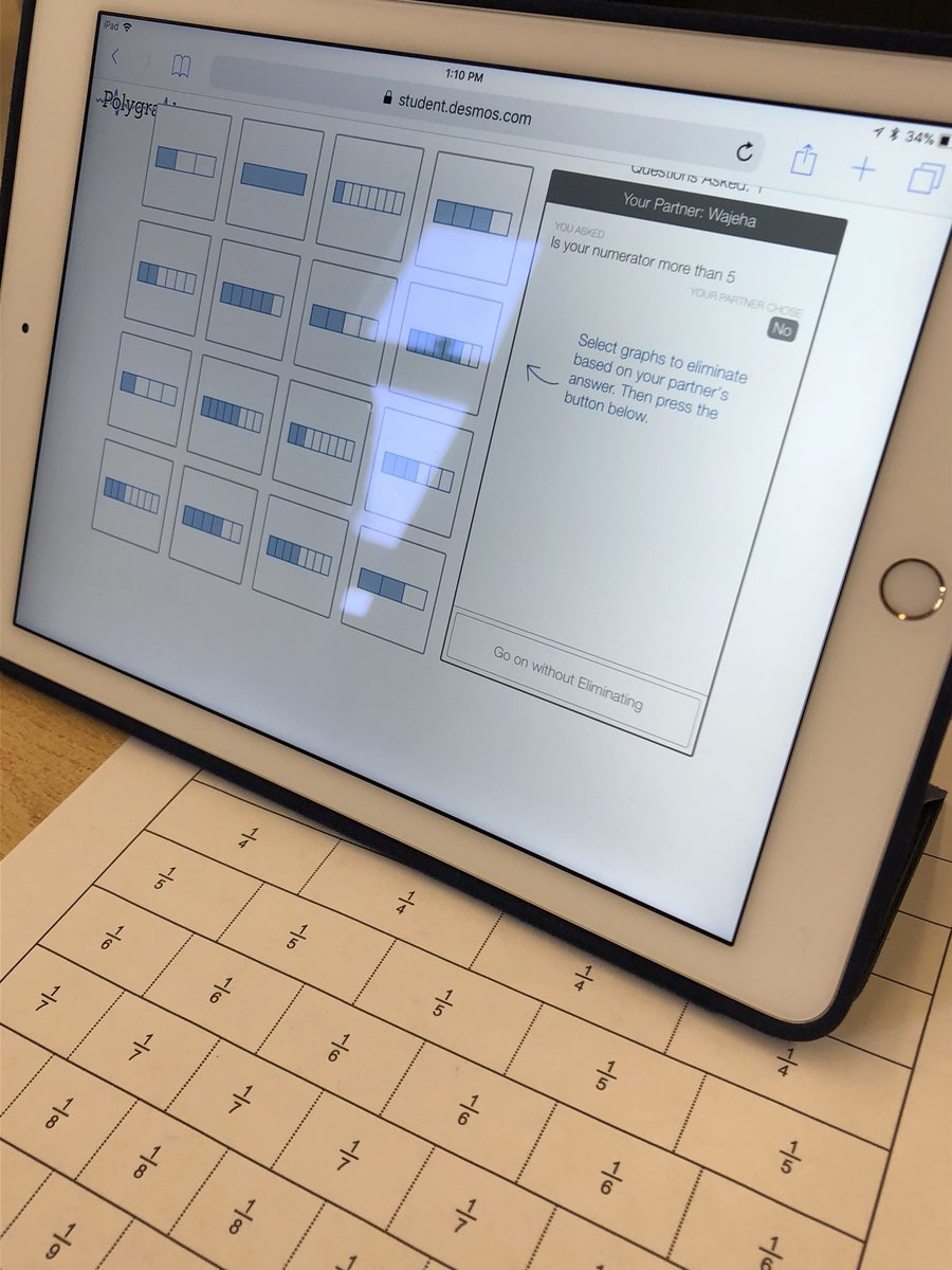 EvershedK's tweet image. #engagemath ! @Desmos fractions, Polygraph: Shaded Regions. Many misconceptions intercepted and student recognition of their need to practice communication not just computation #grade7math @homelands323 @mr_stadel thx!