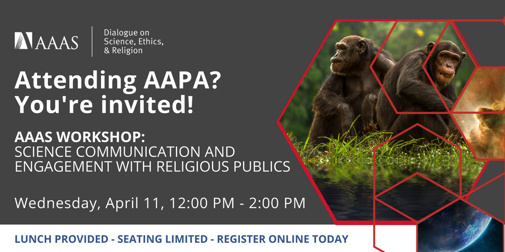 AAAS_DoSER's tweet photo. Attending the @PhysAnth 2018 Annual Meeting? We still have a few spots left in our workshop on Science Communication and Engagement with Religious Publics. Free & lunch is provided! Sign up here: https://t.co/ZwffNAJx1G #AAPA2018 https://t.co/TufTELOtJ1