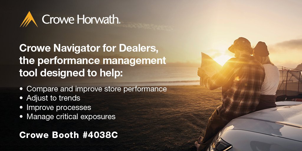 CroweUSA's tweet photo. Come to booth 4038C and register now for a demo of the Crowe Navigator for Dealers tool while at #NADASHOW https://t.co/cxkzL31DGc