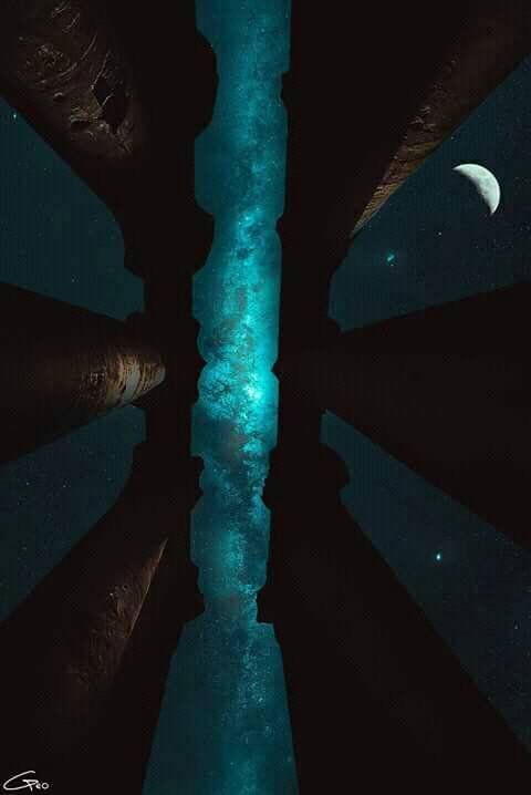 The Milky Way and the moon from the temple of Karnak, Egypt.

Credit: George Geo