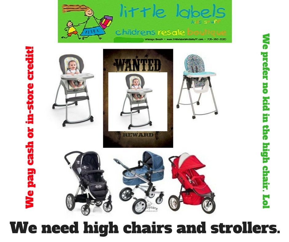 SocialmaxEd's tweet image. Although we are not currently accepting clothing, we really need high chairs and strollers.  So clean out your garage and sell them to us for cash or in-store credit. Just call to make an appointment: 705-352-2020.  Lots of clothes in stock so drop by and save a bundle.  Have a g