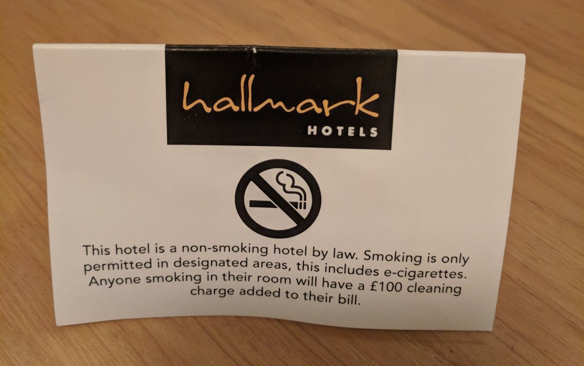 andrew_allison's tweet image. Another hotel trying to enforce an unenforceable vaping ban in their rooms. It's water vapour, for goodness sake. It doesn't linger in the air the same way as smoke, because it isn't smoke.