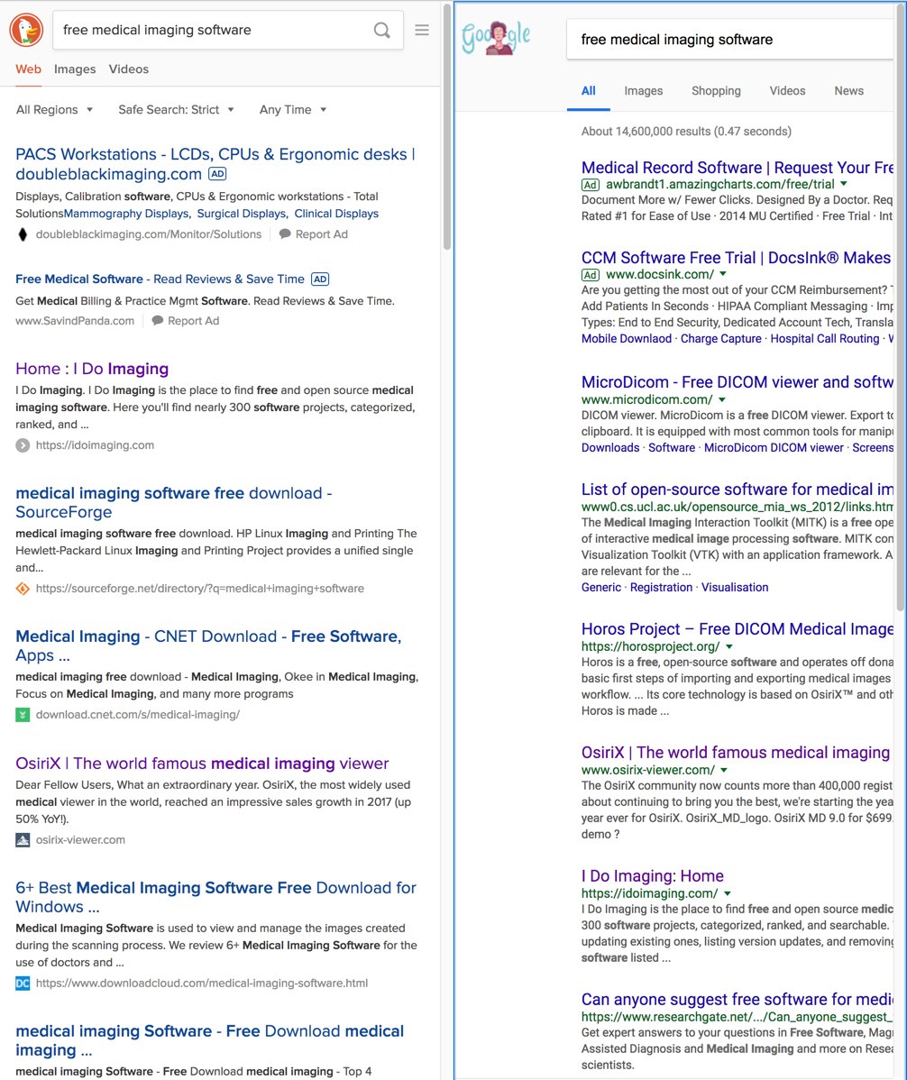 idoimaging's tweet image. I Do Imaging is the number 1 search result for 'free medical imaging software' on the thinking person's search engine, @DuckDuckGo !  The Evil Empire only ranks it no. 5.