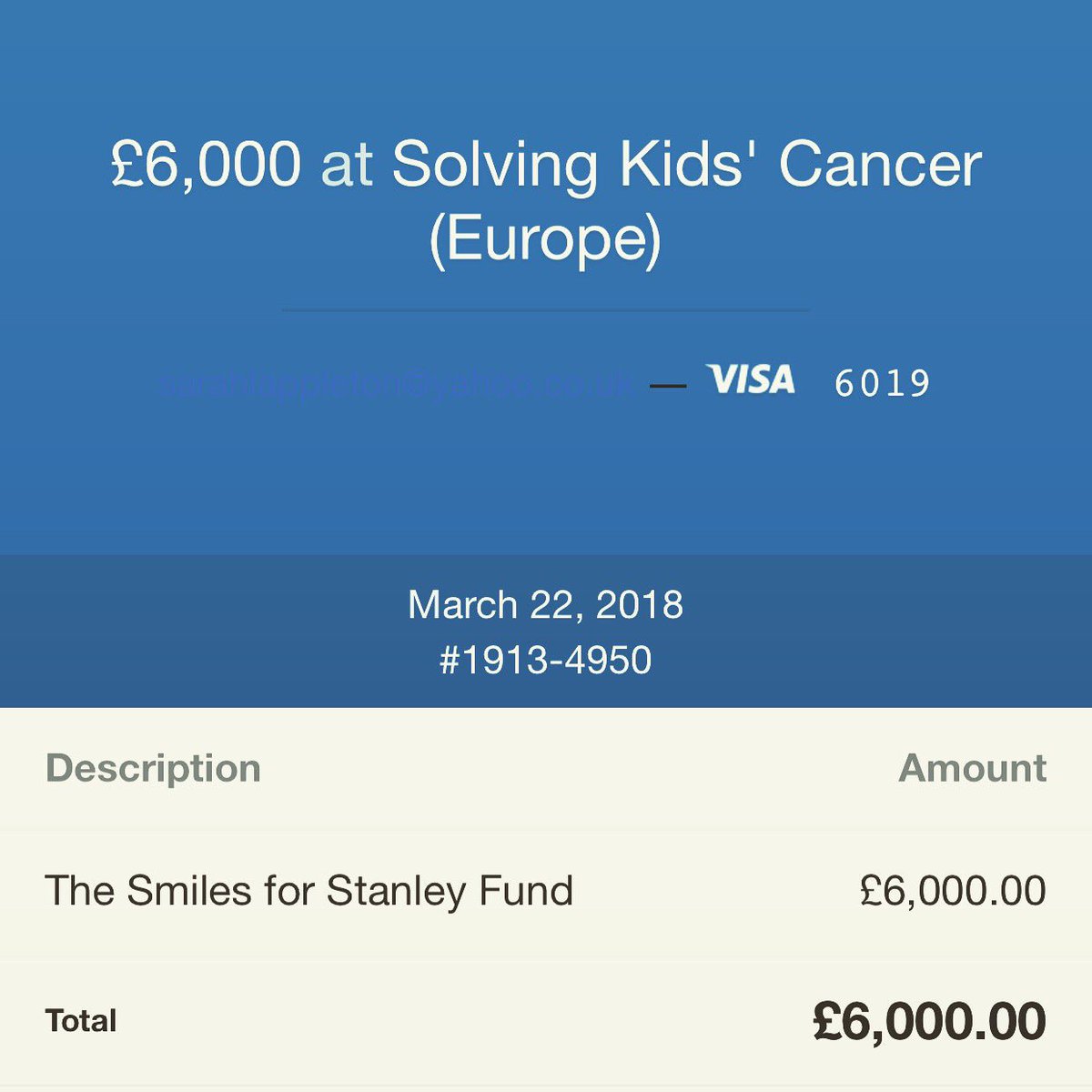 THANK YOU!!
Today we paid £6,000 in to the Smiles for Stanley Fund - this is the money raised from bracelet sales, bake sales and the Olney music event. 
Stanley would be so proud of what people have done and are continuing to do is his name
#smilesforstanley #imsmilingforstanley