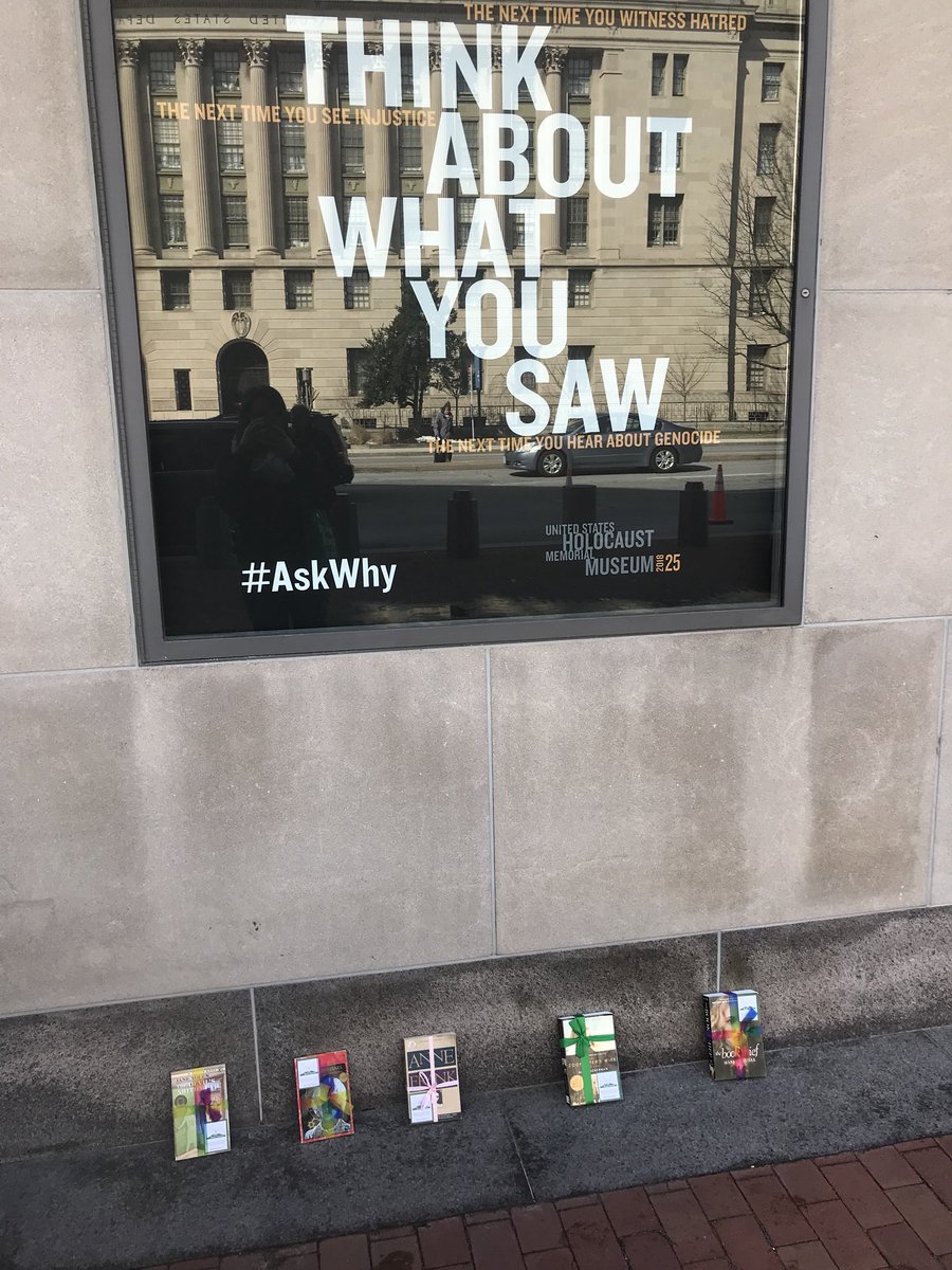 BookFairiesVA's tweet photo. “Think about what you saw” in this museum
Outside of the Holocaust Museum are books that take place during the Holocaust.
#ibelieveinbookfairies #bookfairies #bookfairy #diaryofannefrank #thedevilsarithmetic #numberthestars #thezookeeperswife #thebookthief #askwhy https://t.co/peCV06uWZX